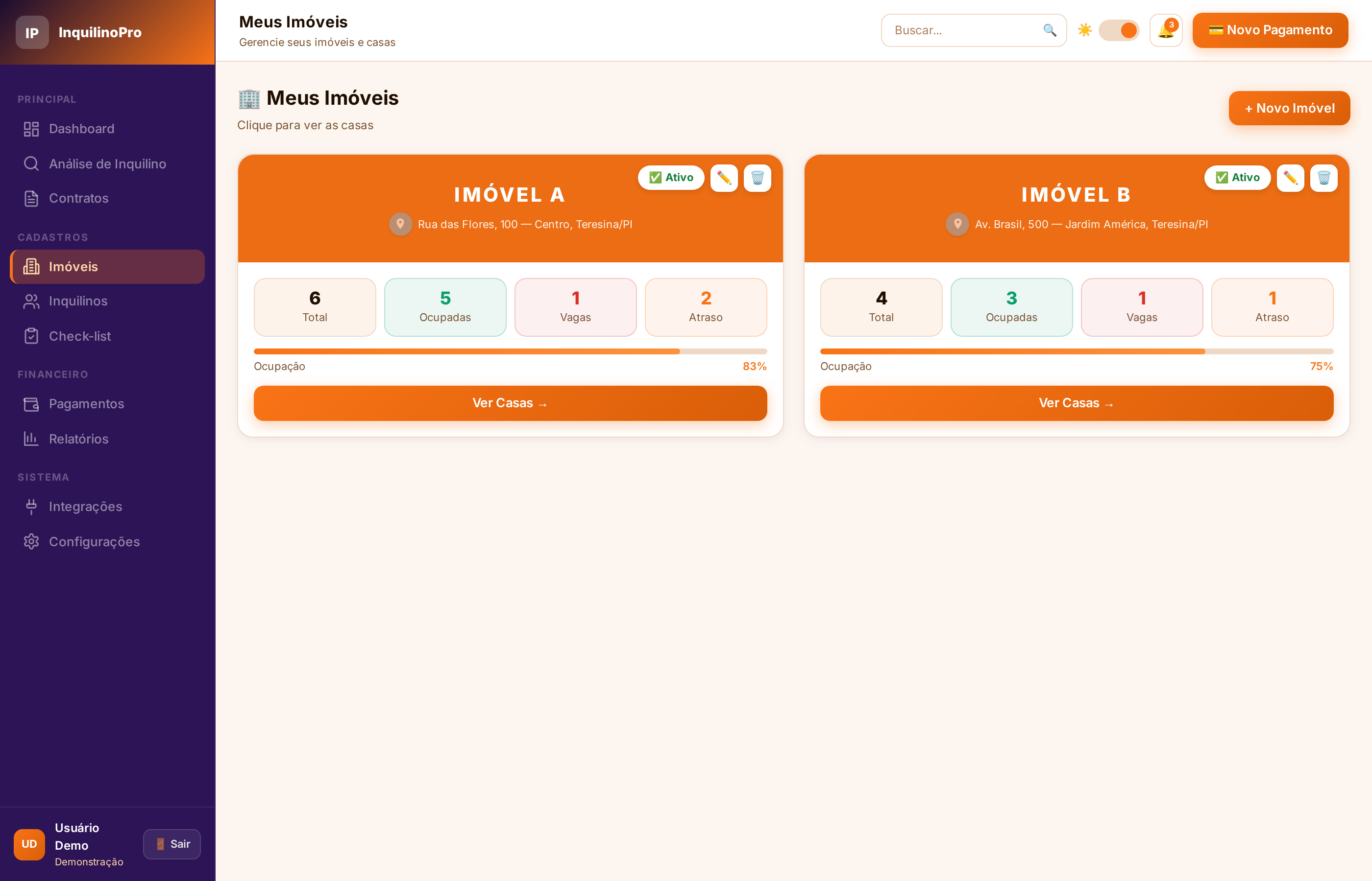 Gestão de Imóveis — lista e ocupação