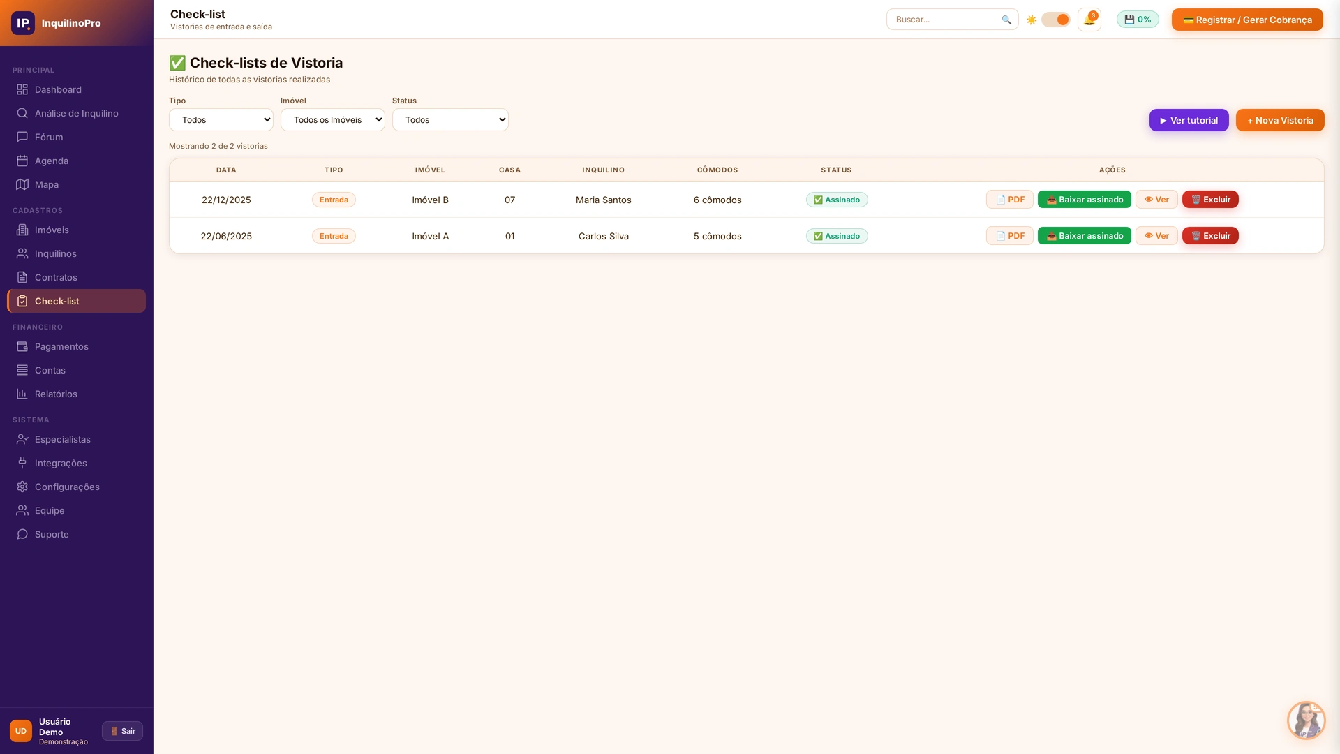 Vistorias e Check-list — InquilinoPro