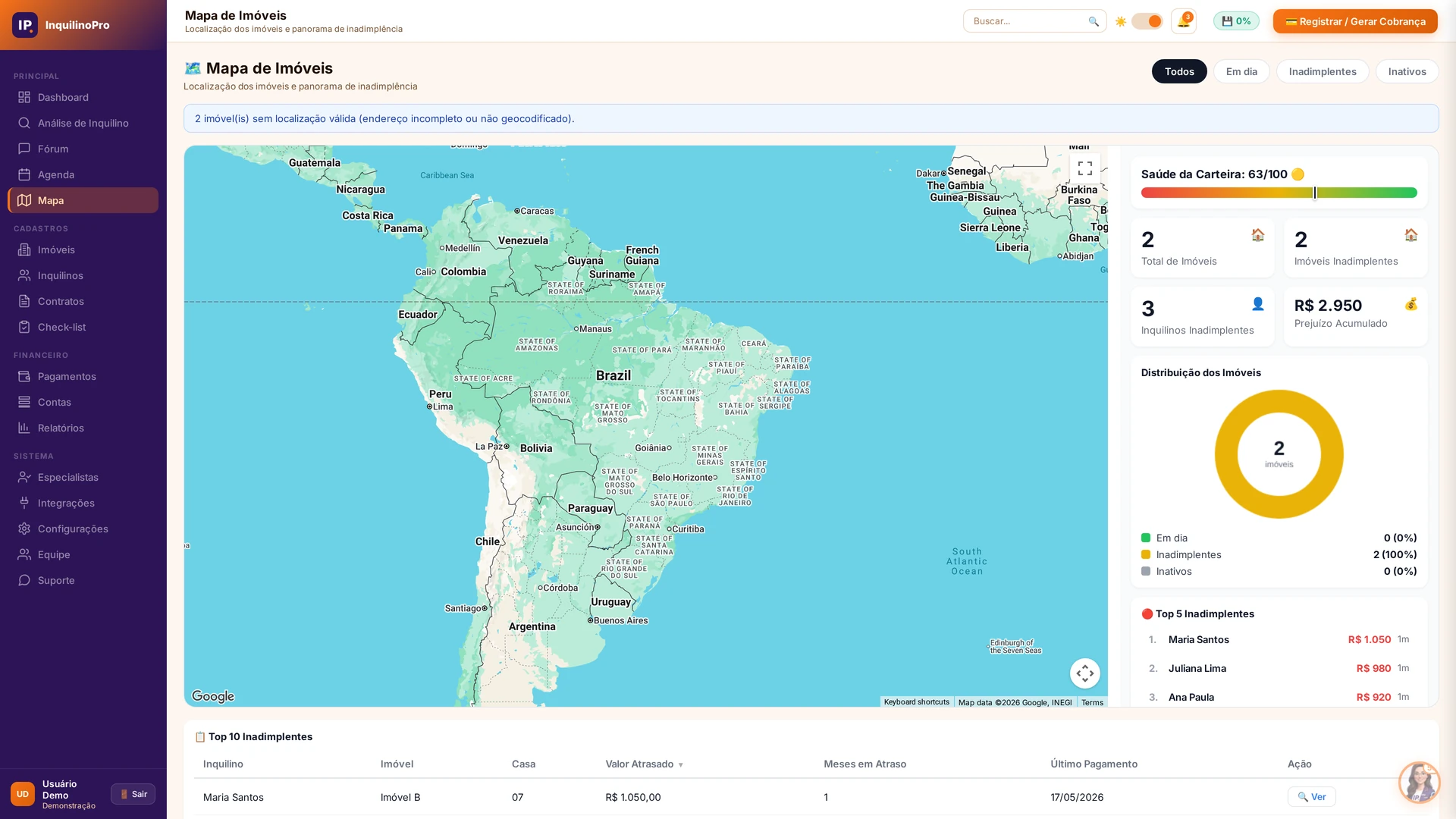 Mapa Interativo de Imóveis — InquilinoPro
